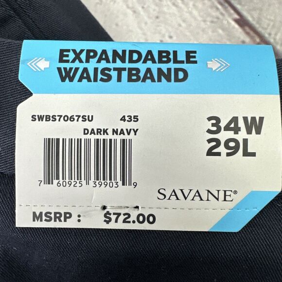 Savane Mens The Ultimate Performance Chino‎ Navy 34W / 29L Pleated Pants NWT - Picture 4 of 10